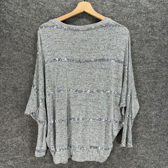 Maurices Sweater Pullover Women S Small Gray Striped Sequin Knit Long Sleeve - Picture 2 of 7